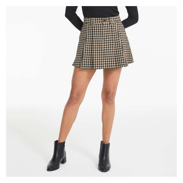 Gingham Pleated Skirt - Black
