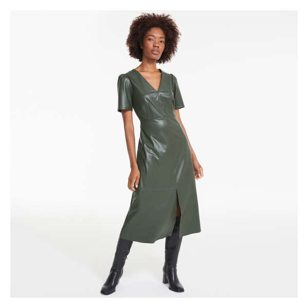 Faux Leather Dress - Dark Green