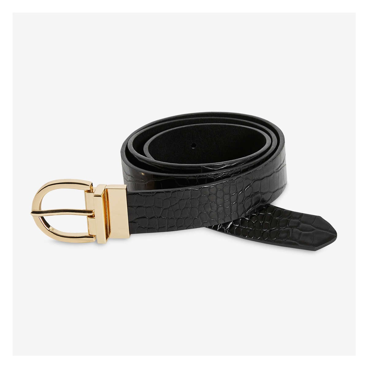 Reversible Vegan Leather Belt in Black from Joe Fresh