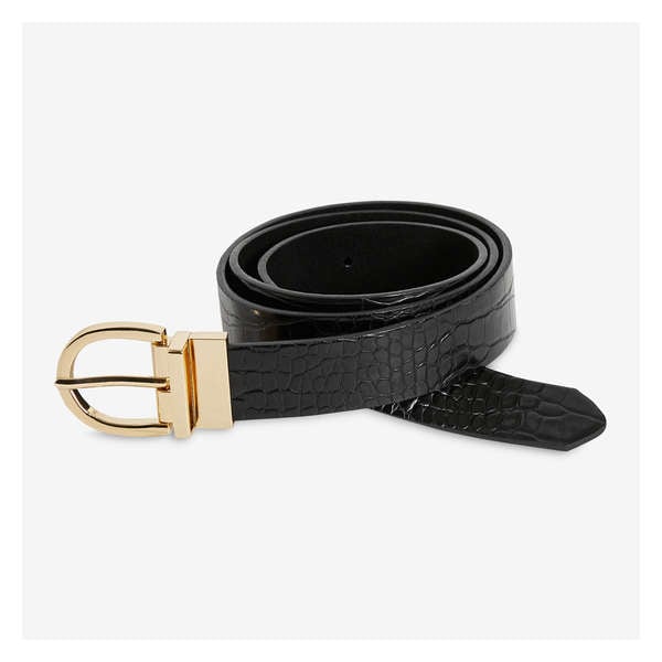 Reversible Vegan Leather Belt - Black