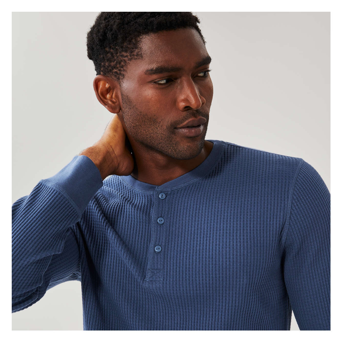 Men s Waffle Knit Henley in Indigo from Joe Fresh