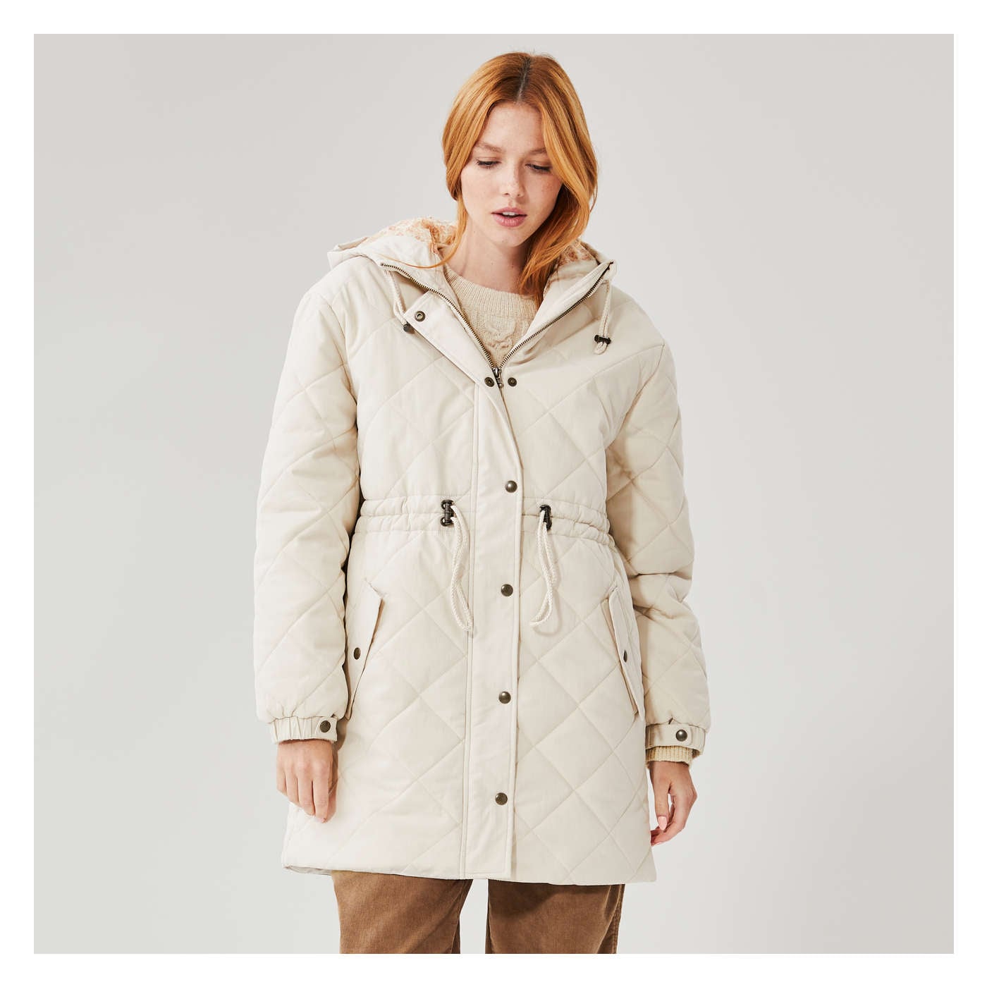 Jilly Quilted Puffer Coat with PrimaLoft in Cream from Joe Fresh