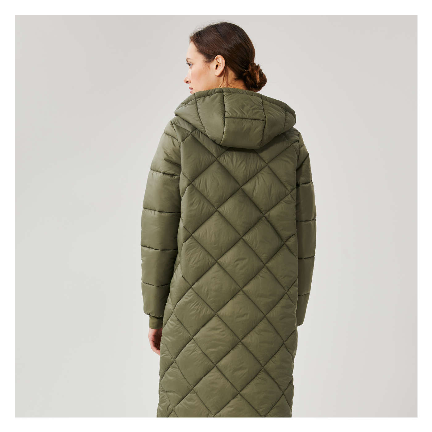 Long Puffer with PrimaLoft® in Dark Olive from Joe Fresh 