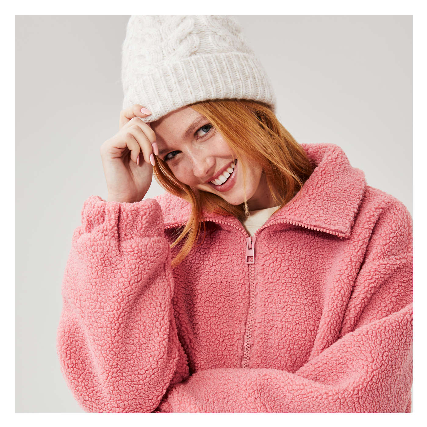 Blush Teddy Fleece Jacket in Pink from Joe Fresh