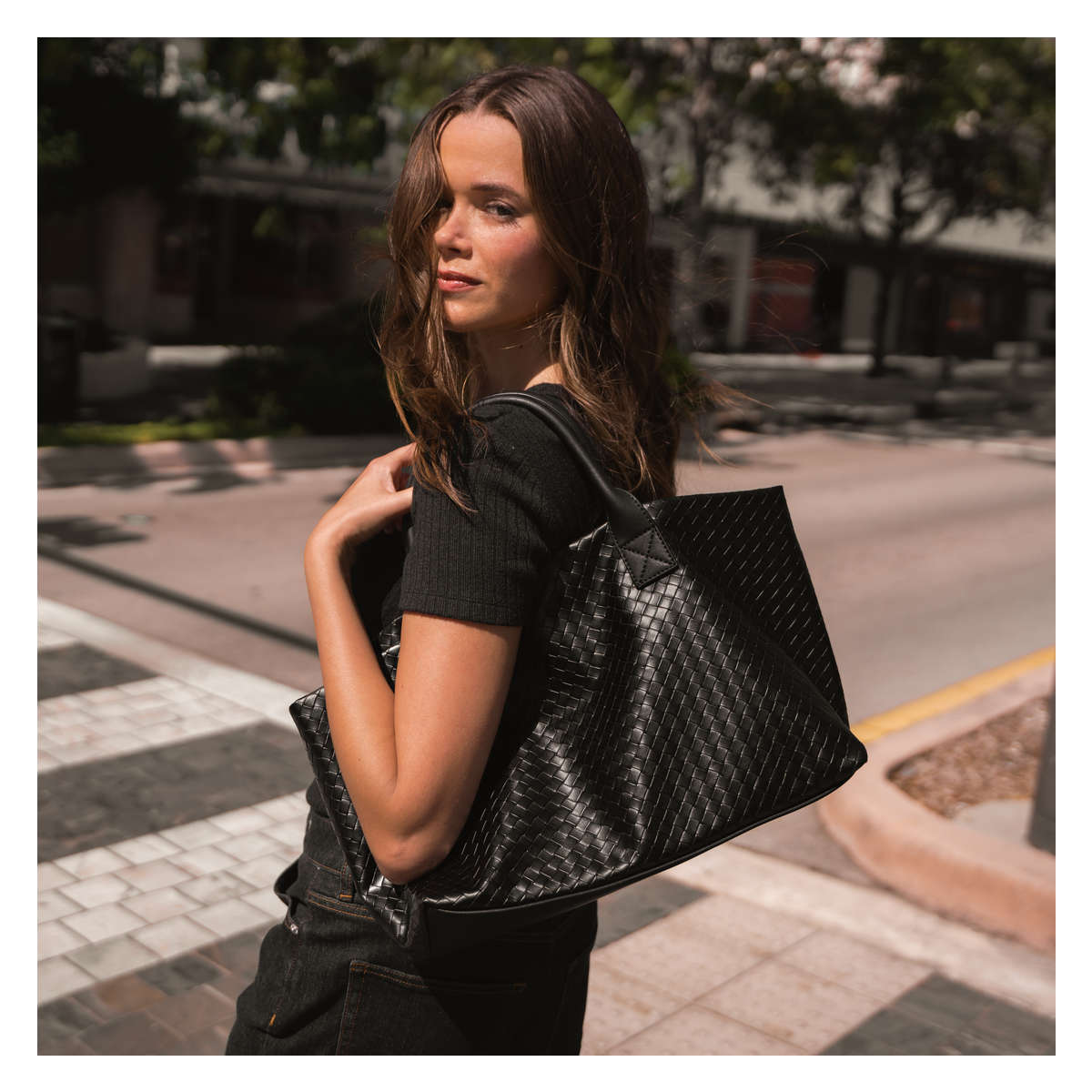 Leather weave tote bag sale