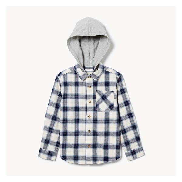 Kid Boys' Flannel Hooded Shirt - Ivory