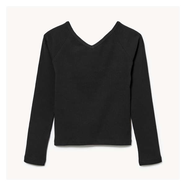 Tween Girls' Raglan Long Sleeve Top - JF Black