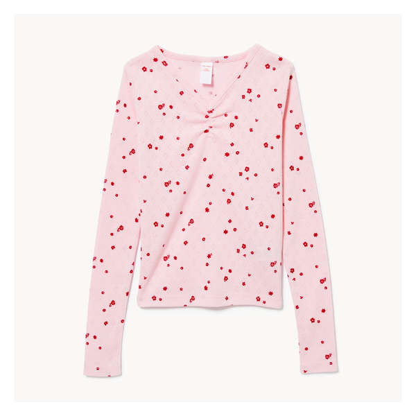 Tween Girls' Pointelle Long Sleeve Top - Light Pink