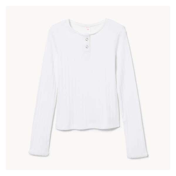 Kid Girls' Pointelle Long Sleeve Top - Bright White