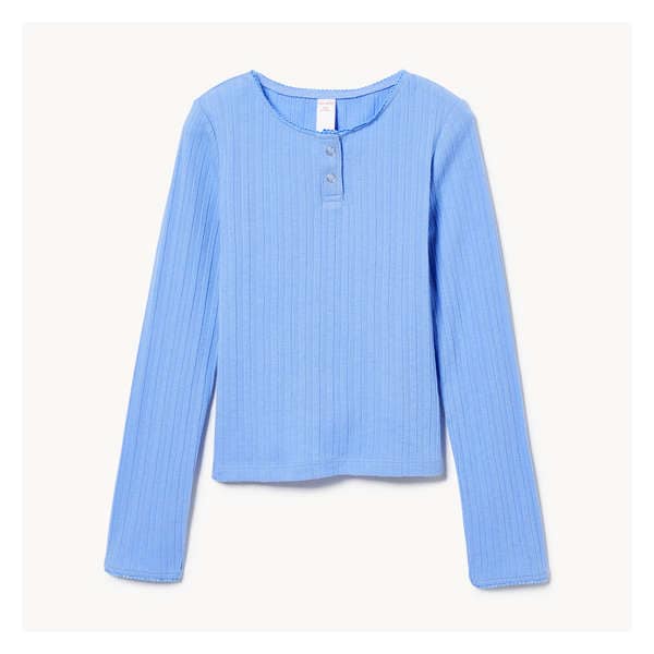 Kid Girls' Pointelle Long Sleeve Top - Light Blue