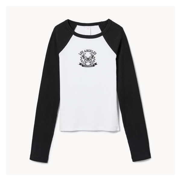 Kid Girls' Raglan Long Sleeve Top - JF Black