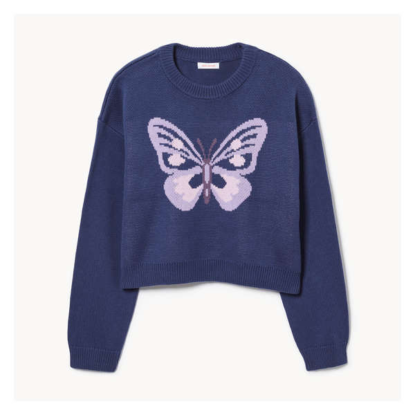Kid Girls' Butterfly Graphic Pullover - Indigo