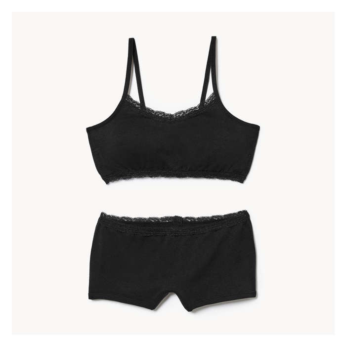 Kid Girls' 2-Piece Seamless Lace Bralette Set - Black