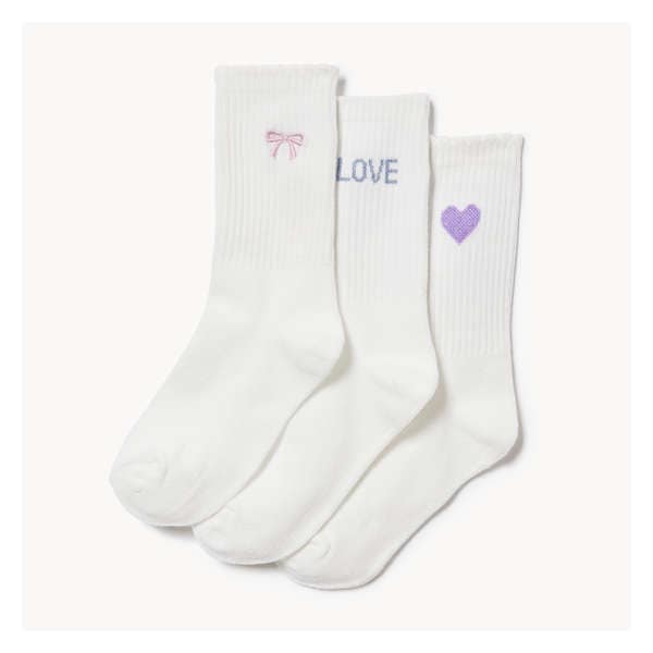 Ens. 3 paires de chaussettes tube pour filles - Blanc