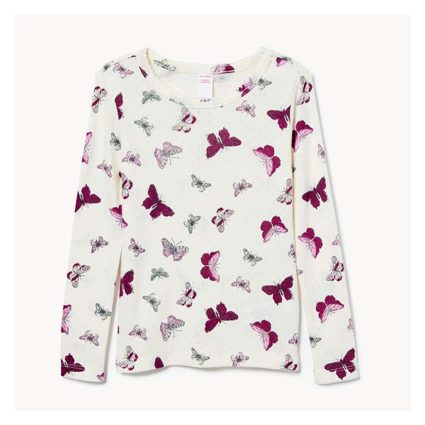 Toddler Girls' Printed Pointelle Long Sleeve - Off White