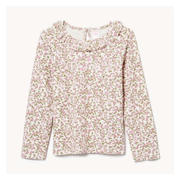 Toddler Girls' Ruffle Neck Long Sleeve Top - Off White