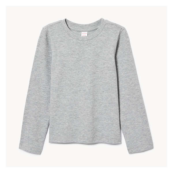 Toddler Girls' Ribbed Long Sleeve Top - Light Grey Mix