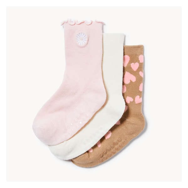 Toddler Girls' 3-Pack Crew Socks - Oatmeal