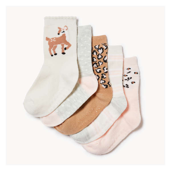 Toddler Girls' 5-Pack Crew Socks - Oatmeal