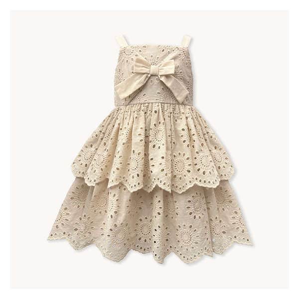 Toddler Girls' Blueberi Boulevard Eyelet Bow Dress - Light Brown