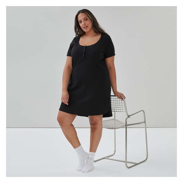 Women+ Henley Sleep Dress - Black