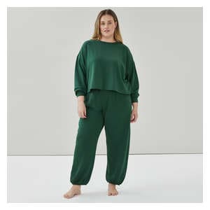 Women+ Fleece Crop Lounge Sweatshirt - Dark Green