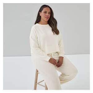 Women+ Fleece Crop Lounge Sweatshirt - Ecru