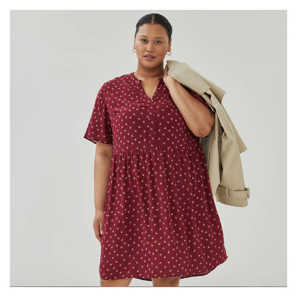 Robe mini imprimée à col en V Femmes+ - Rouge Foncé
