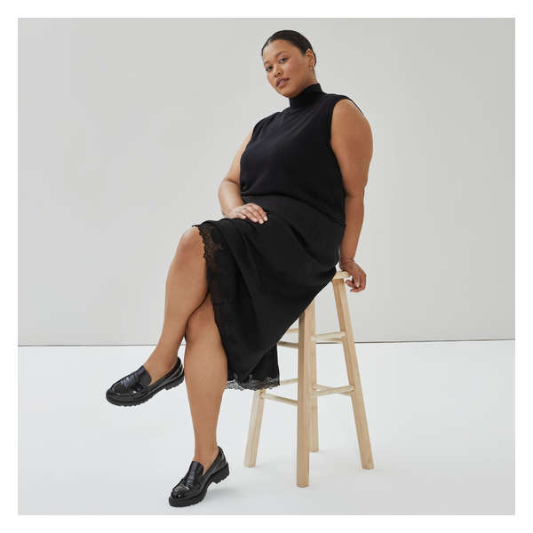 Women+ Lace Trim Satin Slip Skirt - JF Black