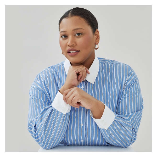 Haut rayé boutonné à manches longues Femmes+ - Bleu Vif