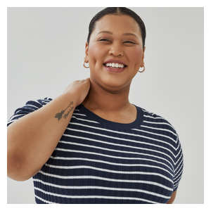 Women+ Short Sleeve Rib Knit Top - Navy