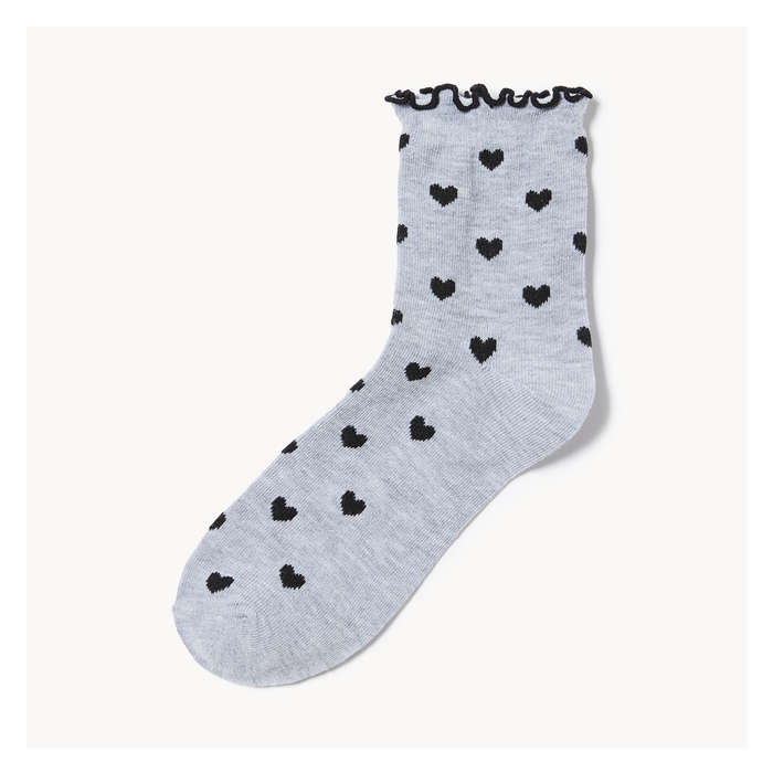 Women's Heart Crew Socks - Grey