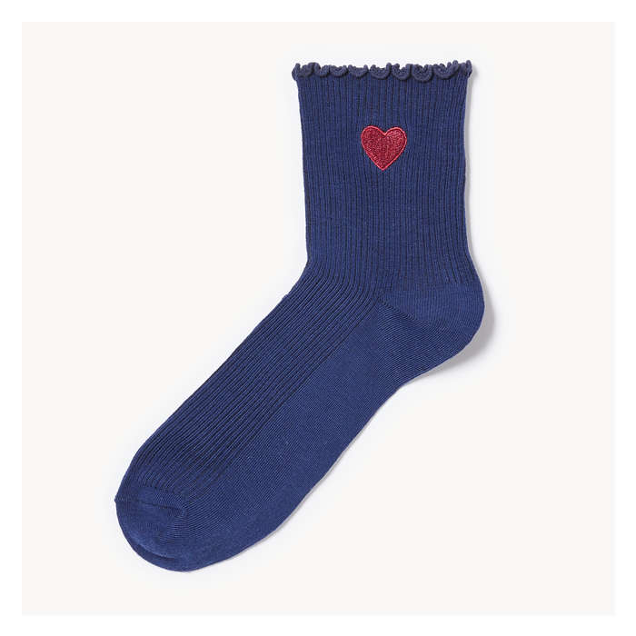 Women's Embroidered Crew Socks - Blue