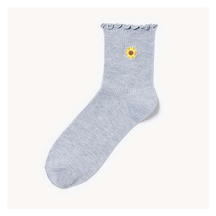 Women's Embroidered Crew Socks - Grey