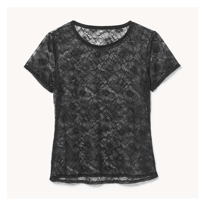 Women's Lace Crop T-Shirt - Black
