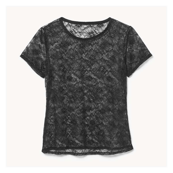 Lace Crop T-Shirt - Black