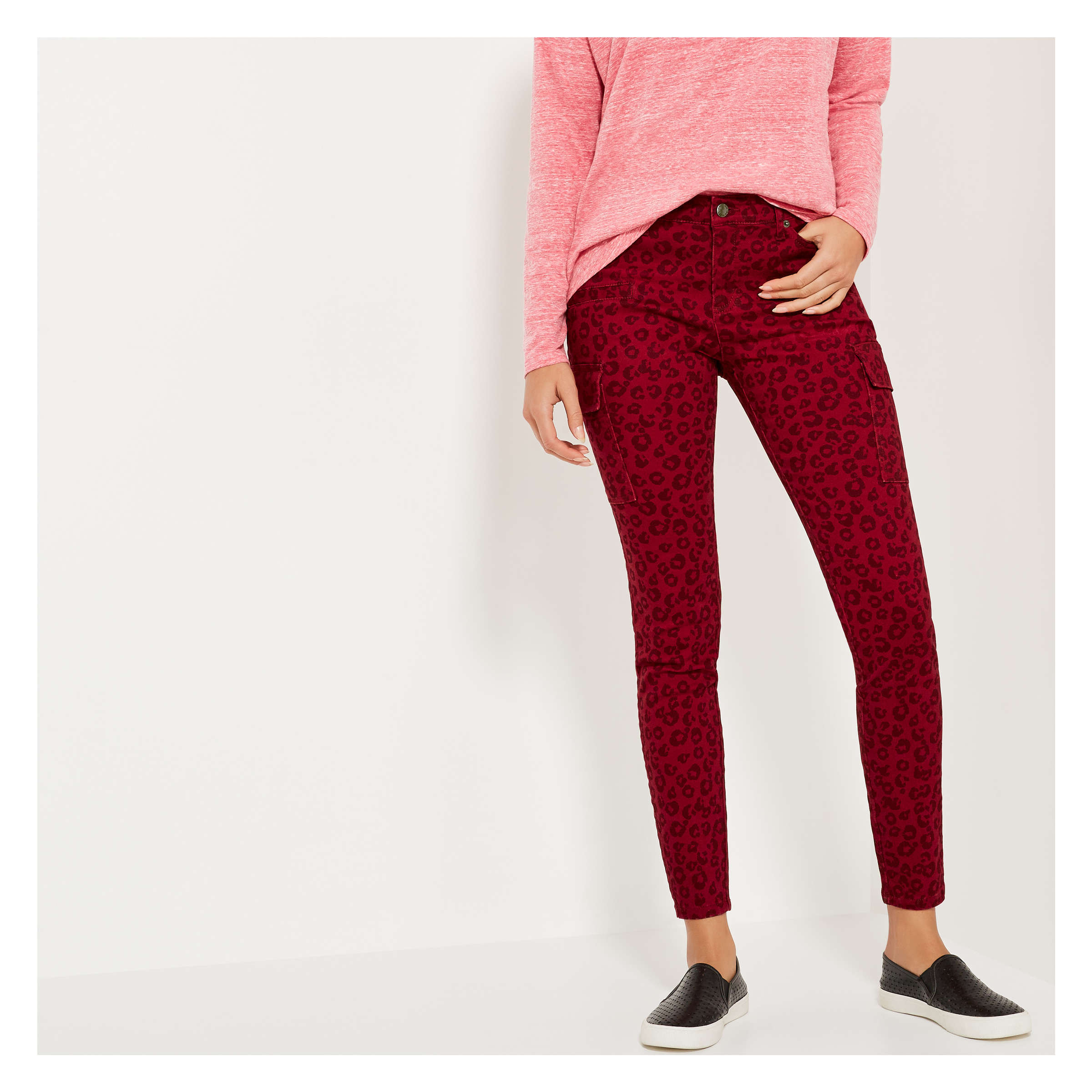 red cargo jeans