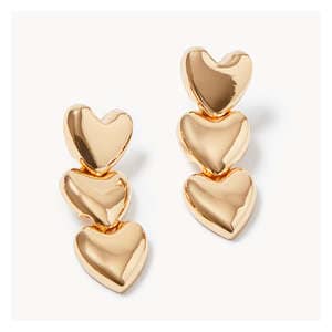 Heart Drop Earrings - Gold