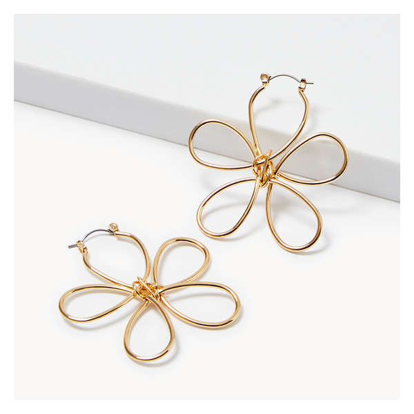 Large Flower Hoop Earrings - Gold
