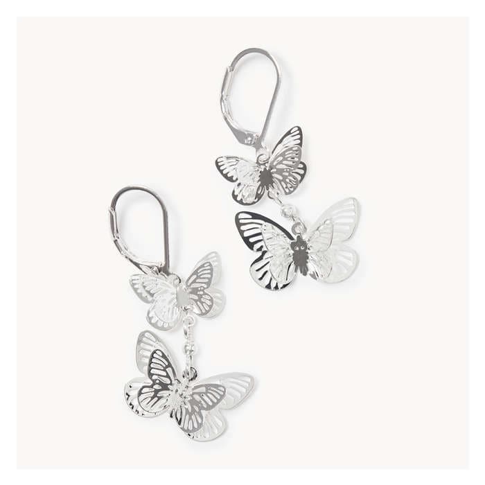 Women's Butterfly Drop Earrings - Silver