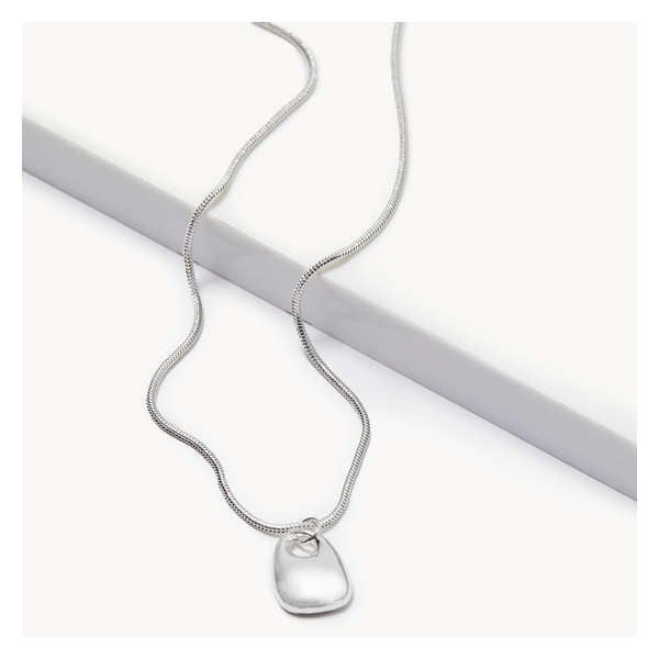 Long Necklace with Silver Pendant - Silver