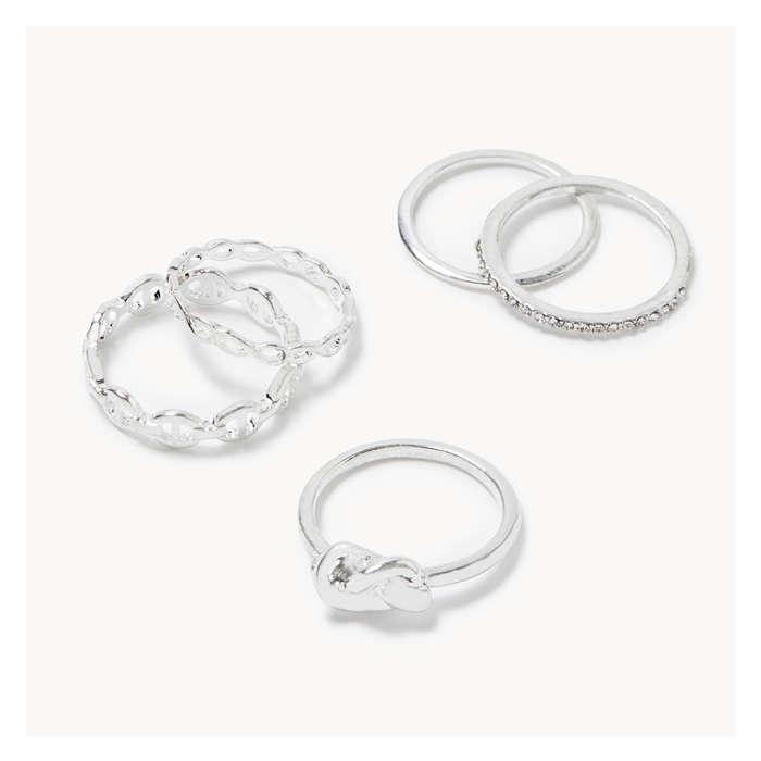 Women's 5-Piece Ring Set - Silver
