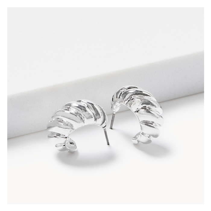 Women's Textured C-Hoop Earrings - Silver