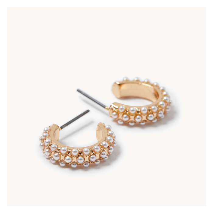 Women's Small Pearl C-Hoop Earrings
