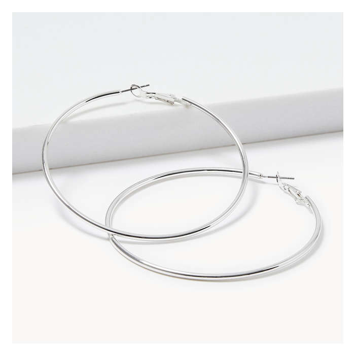 Women's Large Round Hoop Earrings - Silver
