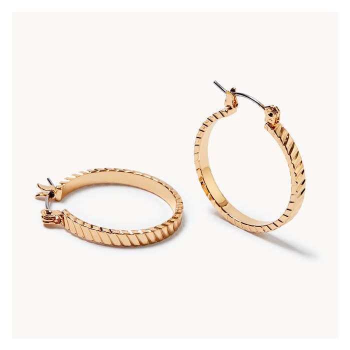 Women's Ribbed Hoop Earrings - Gold