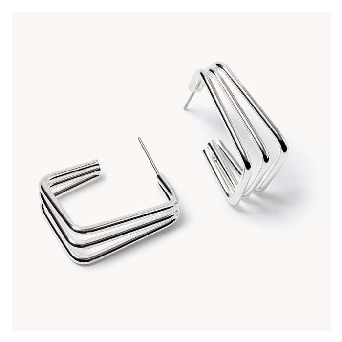 Women's Rectangle C-Hoop Earrings - Silver