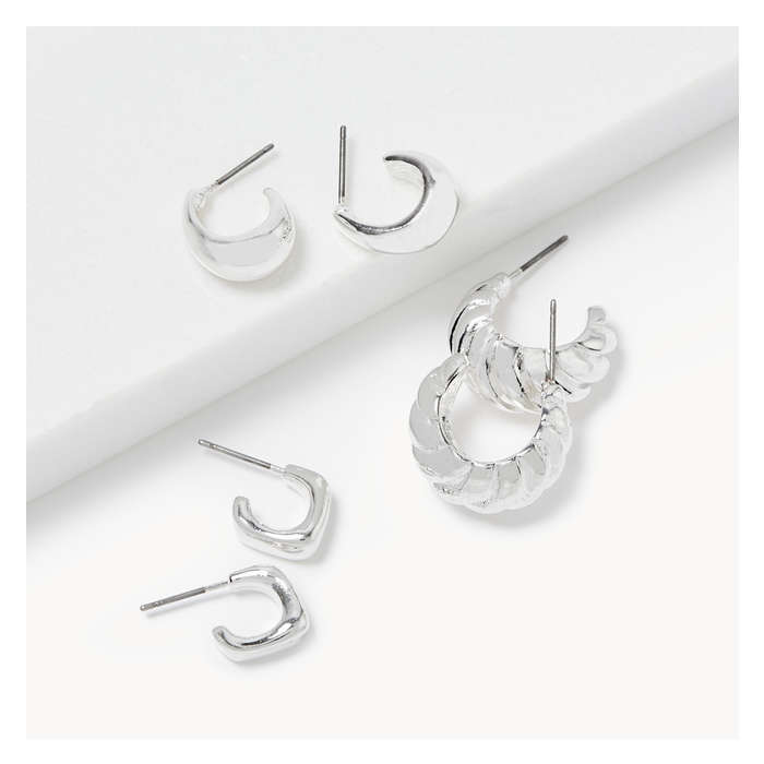 Women's 3-Pack Small Hoop Earrings - Silver