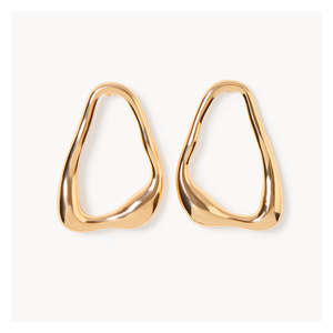 Irregular Oval Open Front Earrings - Gold