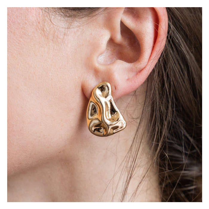 Women's Molded Sculptured Button Earrings - Gold